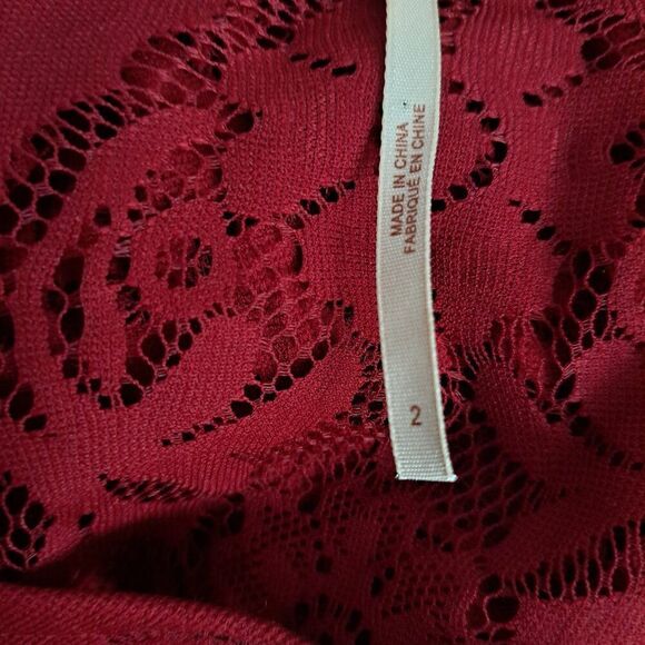 Free People Rich Red Lace Lovers Folk Song Dress Bell Sleeve Cut Out Boho Mini 2 - Picture 9 of 9